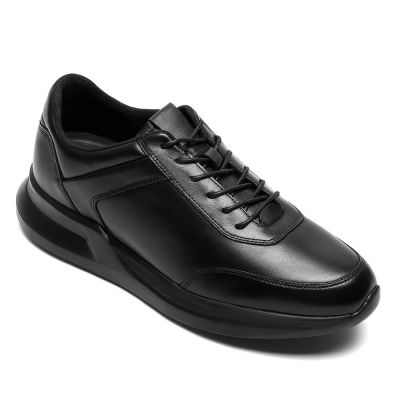 sapato masculino com salto interno - sapato de salto masculino - tênis casual de couro preto - 7CM mais alto