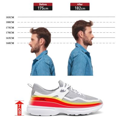 Sapato Alto Masculino - tênis de caminhada leve - tênis de malha cinza para homens 7CM