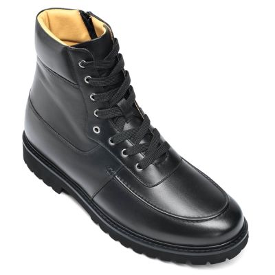 Sapatenis Cano Alto Masculino - Sapato De Couro Cano Alto Masculino - Botas Casuais Pretas 8 CM