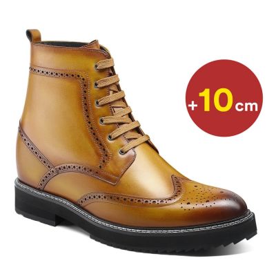 Salto Alto Masculino - Sapato Social Masculino Com Salto Interno - Botas Brogue Marrons 10 CM