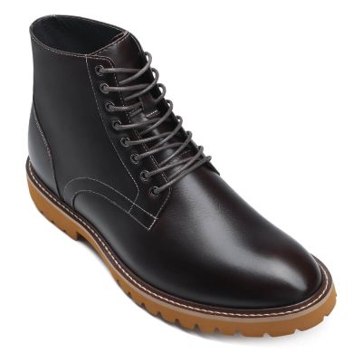 Sapato Masculino 7cm Mais Alto - Sapato Masculino Com Salto Interno - Botas De Couro Café 7 CM