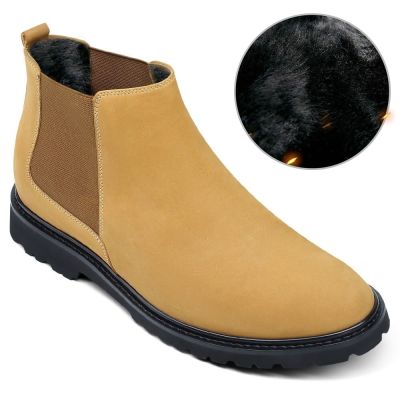 Sapato Masculino Com Salto - Botas Chelsea em nobuck amarelas que deixam os homens mais altos 7 CM