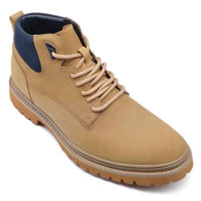 Sapato Com Salto Masculino - Sapato Alto Masculino - Botas Outdoor De Couro Nobuck Amarelo 7 CM