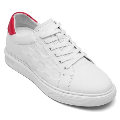 Tênis Masculino Com Salto Interno Casuais - Couro De Vaca Branco Sapatos Masculinos Com Salto 7 CM