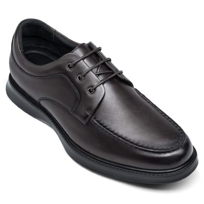 Sapato Alto Masculino - Sapato Social Com Salto - Sapatos Derby masculinos de couro marrom escuro 6 CM