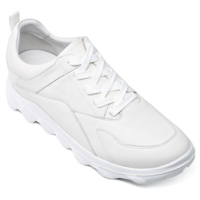 Tenis Com Salto Interno Masculino - Sapato Masculino Com Salto Interno 6cm - Calçados Esportivos De Couro Bege 5 CM