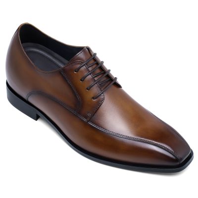 Sapato Alto Masculino - Sapato Social Com Salto - Sapatos Derby Marrom Para Homens 7cm