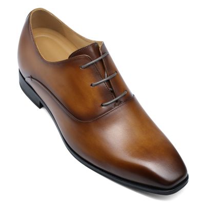 Sapato Alto Masculino - Sapato Social Com Salto - Sapatos Oxford Castanhos 7 CM