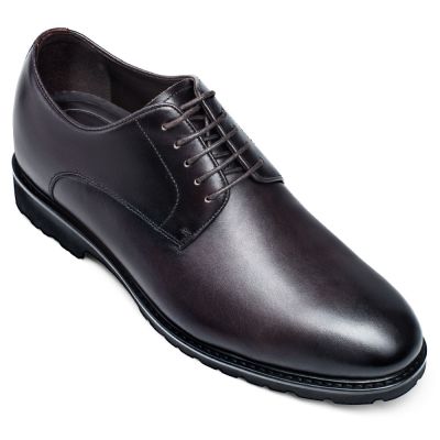 Sapato Alto Masculino - Sapato Masculino Com Salto Interno - sapato derby em pele castanho escuro 6 CM