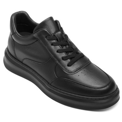 Tenis Com Salto Masculino - Tenis Com Salto Embutido - Tênis Casual De Couro Preto 6cm