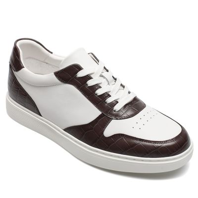 Sapato Masculino Salto Alto - Sapato Com Salto Interno de Couro Branco e Café 6CM