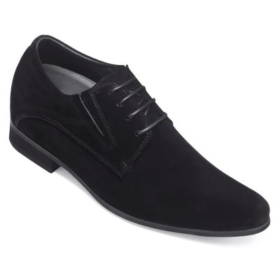 Sapato Social Masculino Com Salto - Sapato 8 Cm Mais Alto Masculino - Sapatos Oxford Formais Masculinos em Camurça Preta - Você +8cm Alto