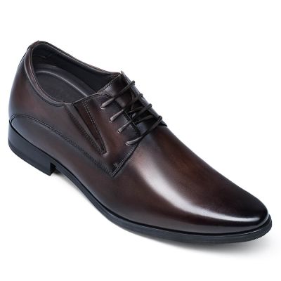 Sapato social com salto interno - Sapatos masculinos derby marrom - Sapato masculino 8 CM mais alto