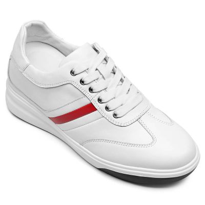 Sapato Masculino Salto Interno - Tenis Com Salto Embutido - Tênis Casuais De Couro Branco 8cm