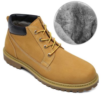 botas masculino com salto interno - botas de caminhada em nobuck amarelo-marrom com forro de pele 6CM