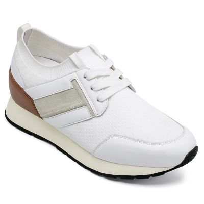  Tênis Masculino Com Salto Interno - Branco Couro De Vaca Salto Alto Masculino Casuais 6CM