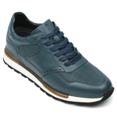 Tenis Que Aumenta Altura - Tenis Masculino Aumenta Altura - Tenis Com Salto Embutido De Couro Azul 7 CM