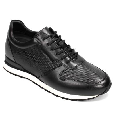 sapatos masculinos com salto - tênis casual masculino de couro preto 8CM