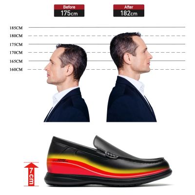 Sapato Social Masculino Com Salto - mocassins de couro de bezerro preto premium feitos à mão com aumento de altura 7 CM