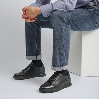 sapato masculino com salto interno - sapatos de salto alto de couro preto 6cm