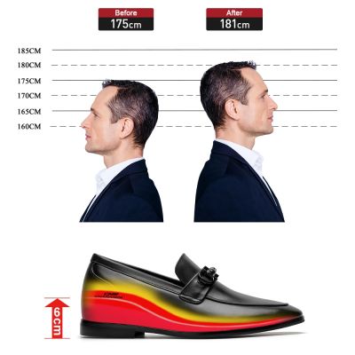 Sapato Masculino Salto Alto - Sapato Com Salto Interno Casuais - Mocassins Slip-On Em Pele Preto 6 CM