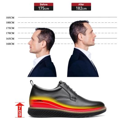 Sapatos Casuais De Negócios Para Homens - Pele De Bezerro Preta Sapato Com Salto Interno 7 CM