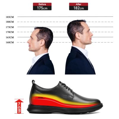 Salto Alto Para Homens - Sapatos Derby Casual De Couro Preto Para Negócios 7CM