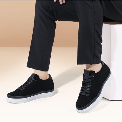 sapato masculino com salto - sapato masculino 6CM mais alto - sapatos de camurça preta