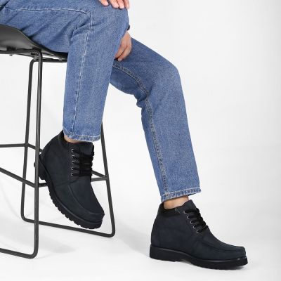 botas masculinos com salto - botas pretas de nobuck com bico quadrado de 10cm