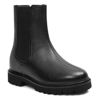 botas mulheres com salto interno - botas femininas slip-on de couro preto 8cm