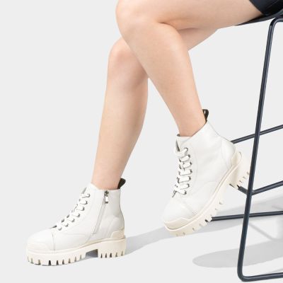 Sapato Alto Mulheres - Sapato Mulheres Salto Interno - Botas Femininas De Couro Branco 8CM