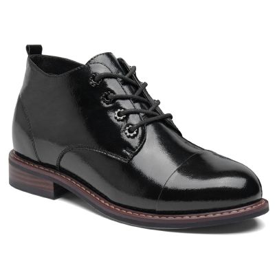 Sapato Aumenta Altura - botins femininos de couro preto - 6cm mais altos