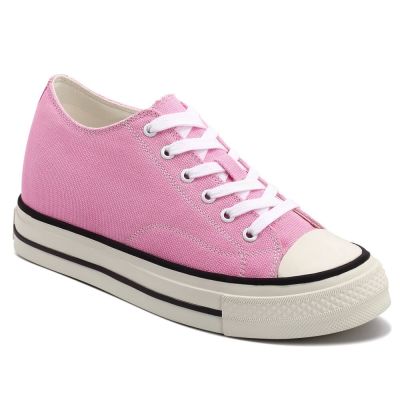 salto alto para mulheres - sapatos casuais de lona rosa 6cm