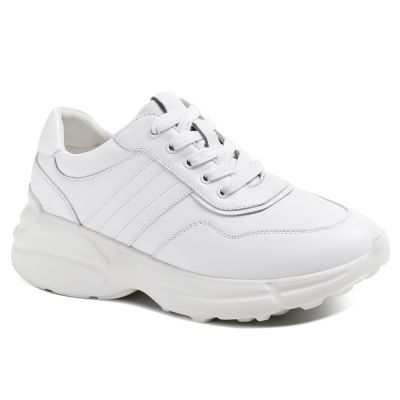  Tênis Feminino Com Salto Interno - Sapato Com Salto Interno Casuais - Couro De Vaca Branco Tênis Feminino 6cm 