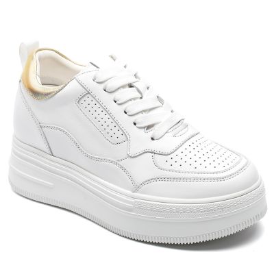 Salto Alto Para Mulheres - Tenis Com Salto Mulheres De Couro Branco 8 CM