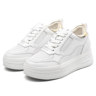 Salto Alto Para Mulheres - Tenis Com Salto Mulheres De Couro Branco 8 CM